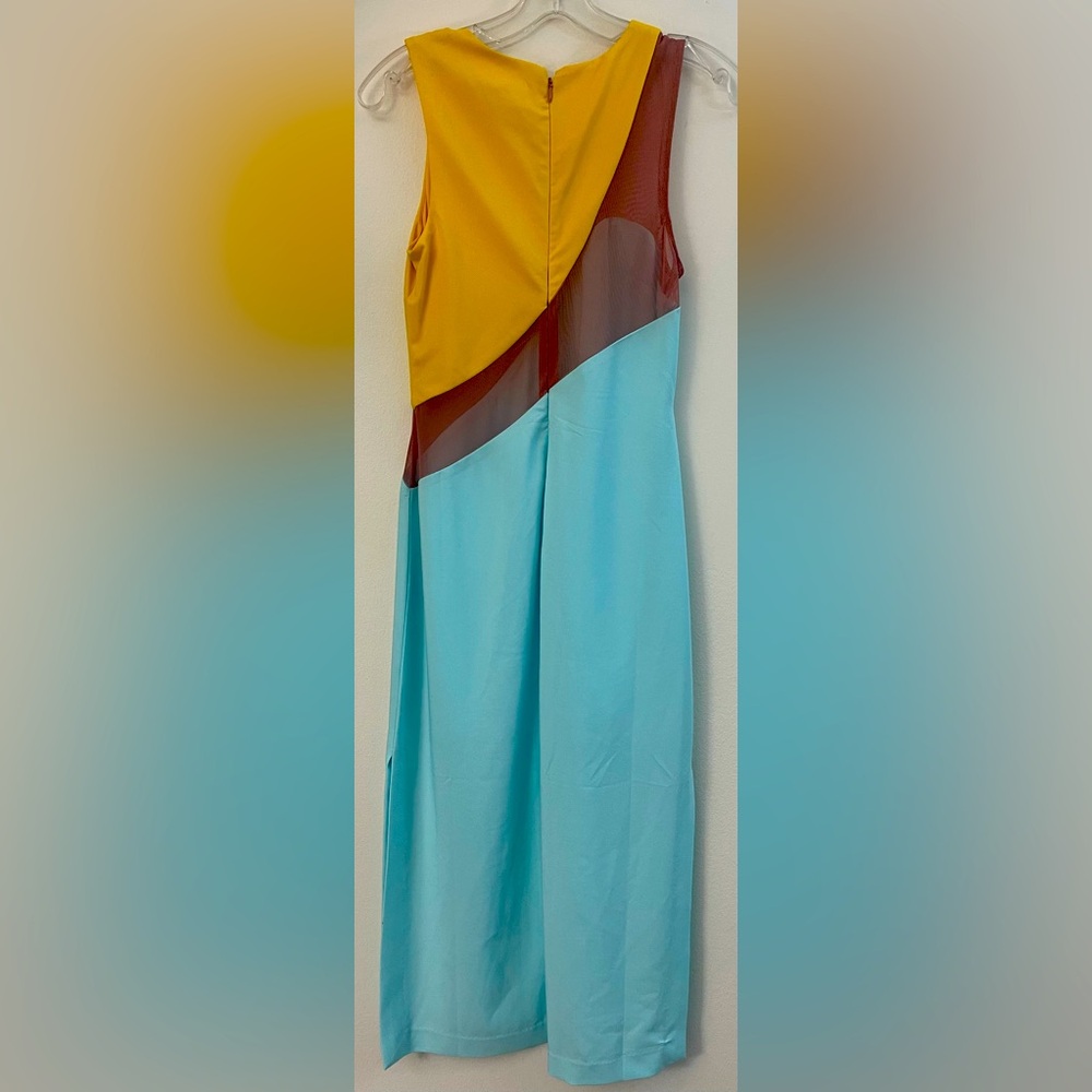 Anthropologie ( hutch) Blue and Yellow Asymmetrical Sleeveless Cocktail Dress